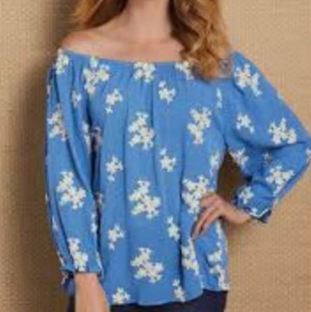 Soft Surroundings (Women's Small) Over size Floral Embroidery Peasant Blouse Top